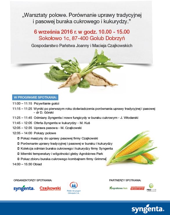 Zaproszenie Syngenta 6 września - warsztat polowy kukurydzy i buraka cukrowego